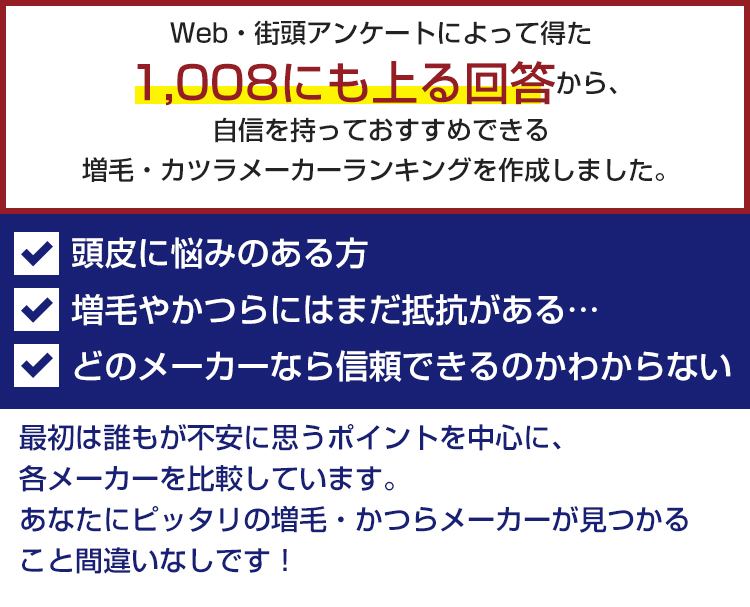 男の増毛 カツラメーカー人気ランキング